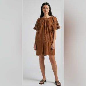 Old Navy Brown Midi Dress with Lace Sleeves